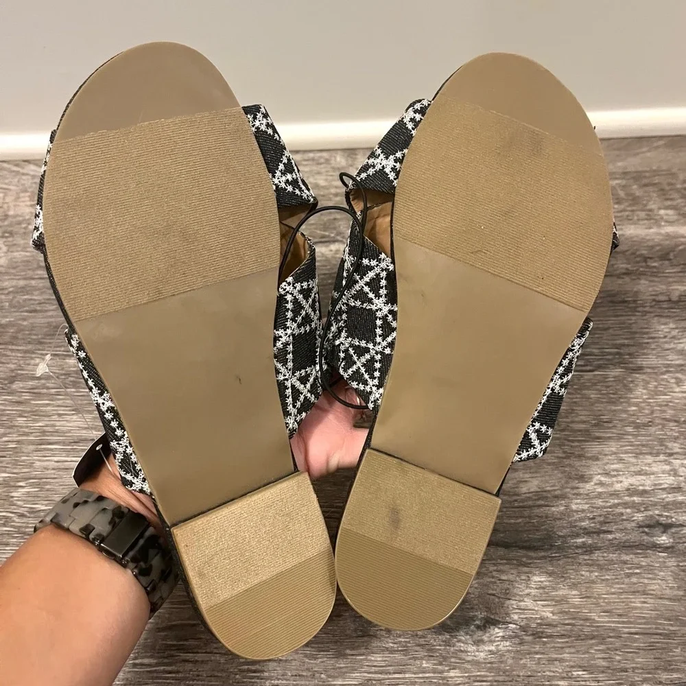 Lane Bryant Sandals Women's 9W Denim Embroidered Crisscross Slide NWT
